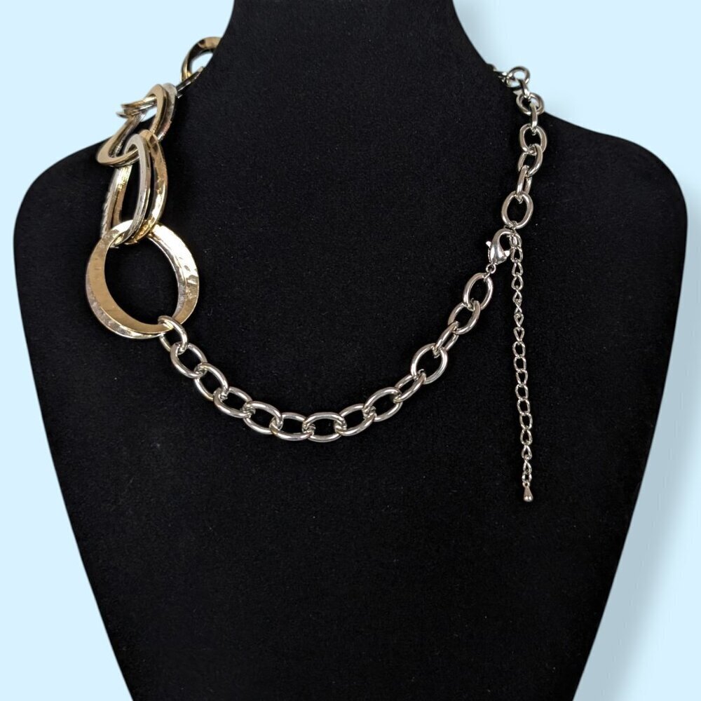 2-Tone Hammered Metal Cut Out Necklace - Picture 4 of 5